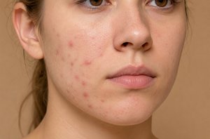 Severe acne on young woman's face